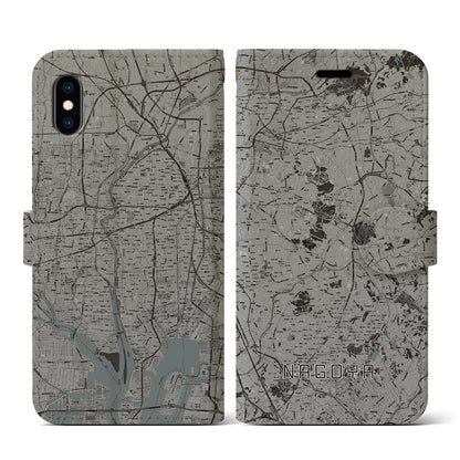 【名古屋（愛知県）】地図柄iPhoneケース（手帳タイプ）モノトーン・iPhone XS / X 用