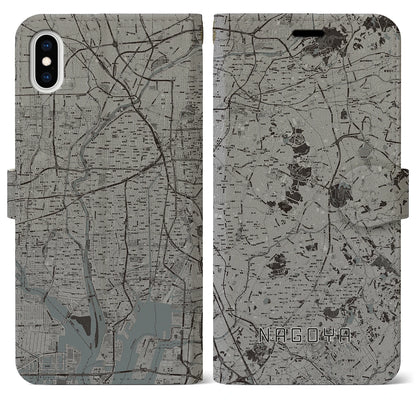 【名古屋（愛知県）】地図柄iPhoneケース（手帳タイプ）モノトーン・iPhone XS Max 用