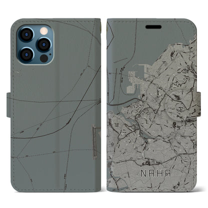 【那覇（沖縄県）】地図柄iPhoneケース（手帳タイプ）モノトーン・iPhone 12 / 12 Pro 用