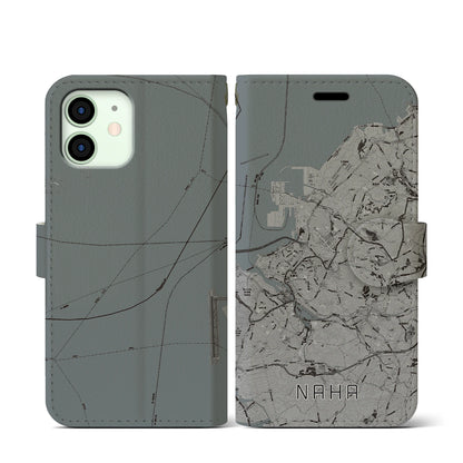 【那覇（沖縄県）】地図柄iPhoneケース（手帳タイプ）モノトーン・iPhone 12 mini 用