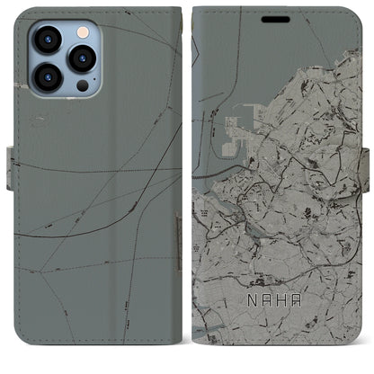 【那覇（沖縄県）】地図柄iPhoneケース（手帳タイプ）モノトーン・iPhone 13 Pro Max 用