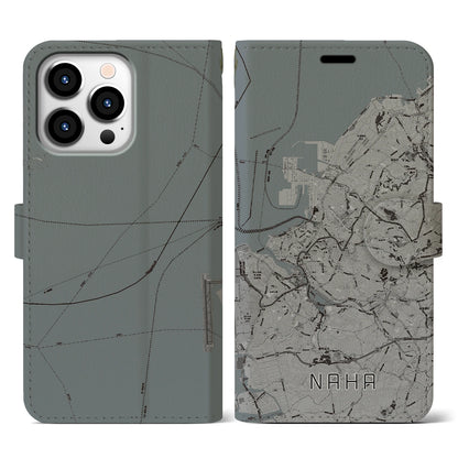 【那覇（沖縄県）】地図柄iPhoneケース（手帳タイプ）モノトーン・iPhone 13 Pro 用