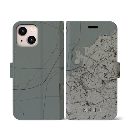 【那覇（沖縄県）】地図柄iPhoneケース（手帳タイプ）モノトーン・iPhone 13 mini 用