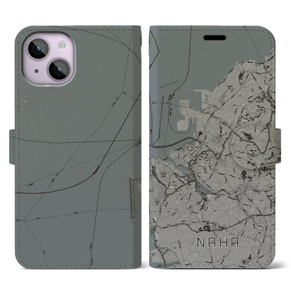 【那覇（沖縄県）】地図柄iPhoneケース（手帳タイプ）モノトーン・iPhone 14 用