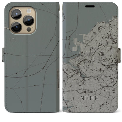 【那覇（沖縄県）】地図柄iPhoneケース（手帳タイプ）モノトーン・iPhone 14 Pro Max 用