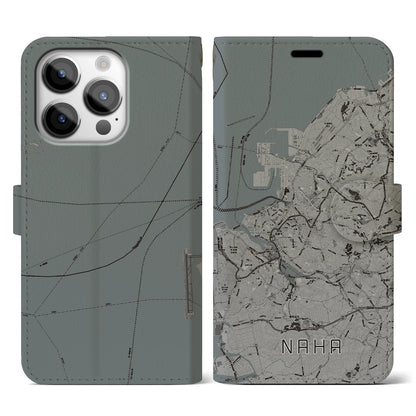 【那覇（沖縄県）】地図柄iPhoneケース（手帳タイプ）モノトーン・iPhone 14 Pro 用