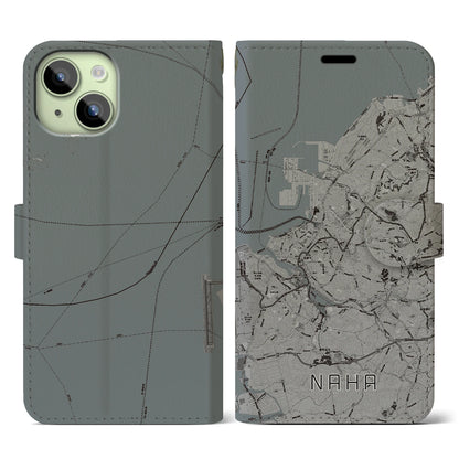 【那覇（沖縄県）】地図柄iPhoneケース（手帳タイプ）モノトーン・iPhone 15 用