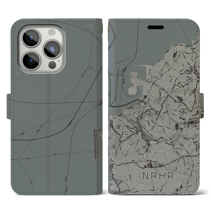 【那覇（沖縄県）】地図柄iPhoneケース（手帳タイプ）モノトーン・iPhone 15 Pro 用