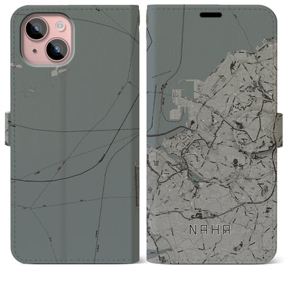 【那覇（沖縄県）】地図柄iPhoneケース（手帳タイプ）モノトーン・iPhone 15 Plus 用