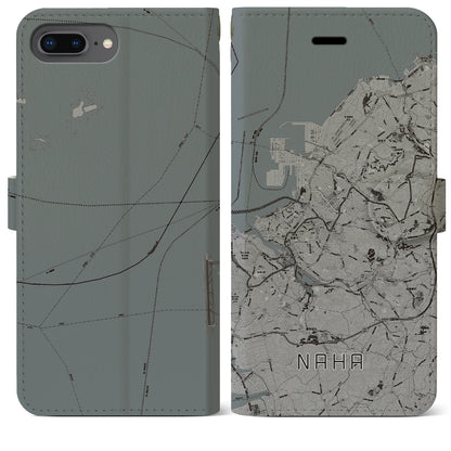 【那覇（沖縄県）】地図柄iPhoneケース（手帳タイプ）モノトーン・iPhone 8Plus /7Plus / 6sPlus / 6Plus 用