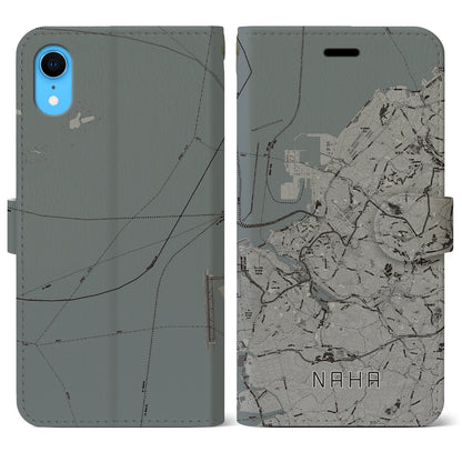 【那覇（沖縄県）】地図柄iPhoneケース（手帳タイプ）モノトーン・iPhone XR 用