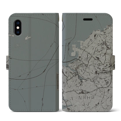 【那覇（沖縄県）】地図柄iPhoneケース（手帳タイプ）モノトーン・iPhone XS / X 用