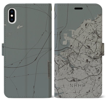 【那覇（沖縄県）】地図柄iPhoneケース（手帳タイプ）モノトーン・iPhone XS Max 用