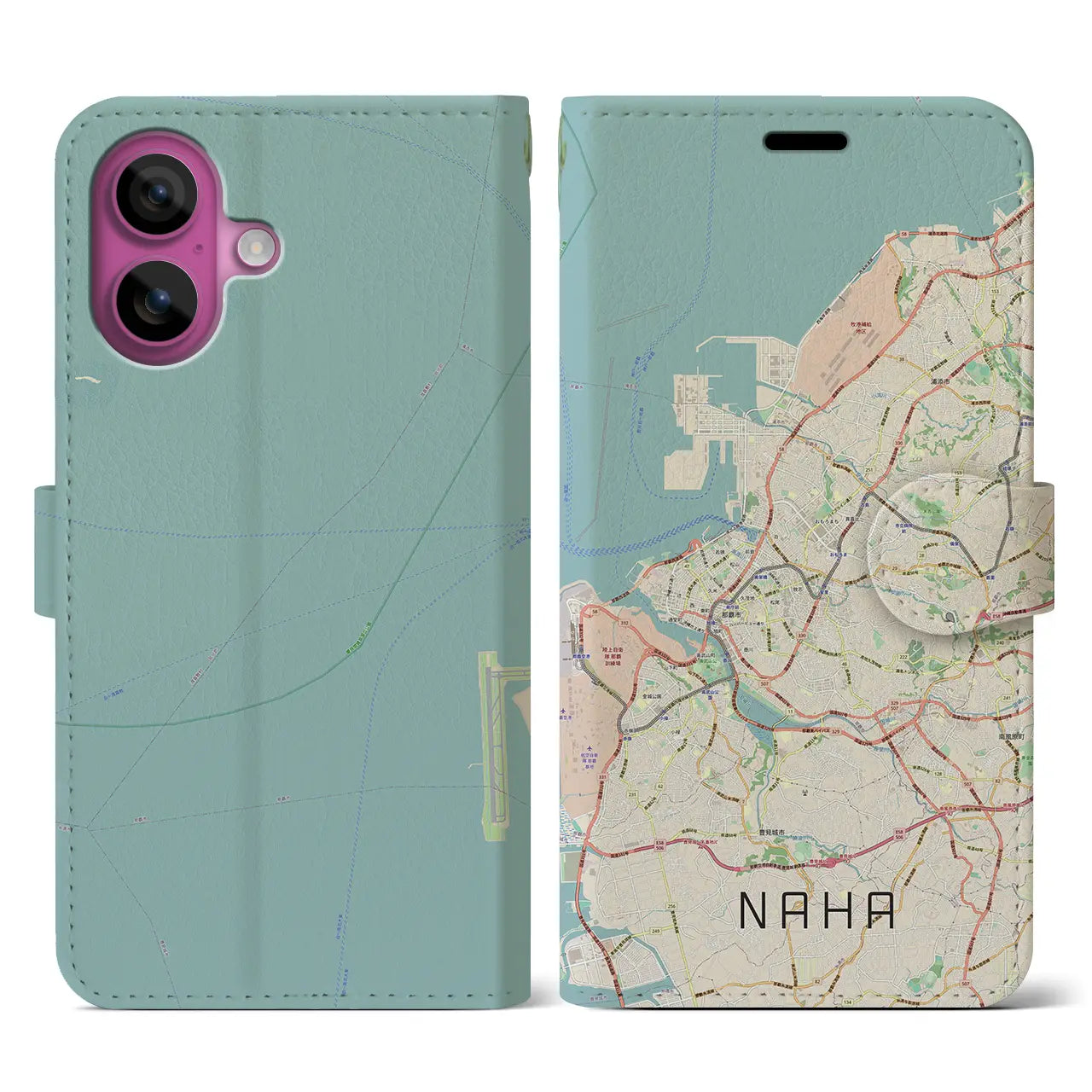 【那覇（沖縄県）】地図柄iPhoneケース（手帳タイプ）ナチュラル・iPhone 16 Pro 用