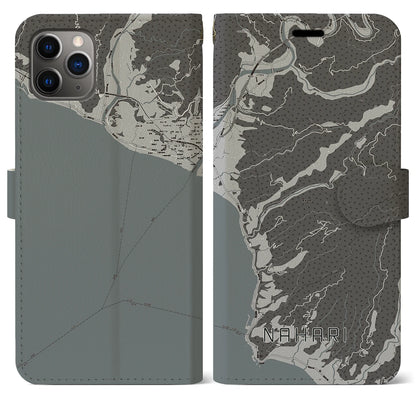 【奈半利（高知県）】地図柄iPhoneケース（手帳タイプ）モノトーン・iPhone 11 Pro Max 用