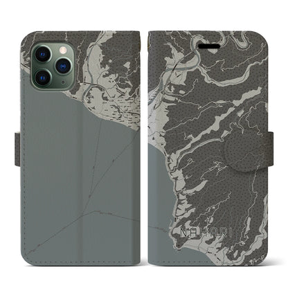 【奈半利（高知県）】地図柄iPhoneケース（手帳タイプ）モノトーン・iPhone 11 Pro 用