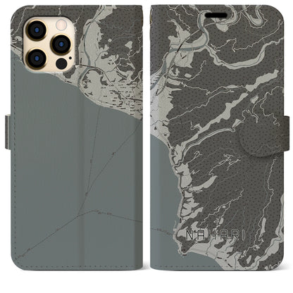 【奈半利（高知県）】地図柄iPhoneケース（手帳タイプ）モノトーン・iPhone 12 Pro Max 用