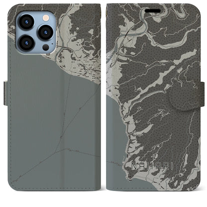 【奈半利（高知県）】地図柄iPhoneケース（手帳タイプ）モノトーン・iPhone 13 Pro Max 用