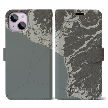 【奈半利（高知県）】地図柄iPhoneケース（手帳タイプ）モノトーン・iPhone 14 用