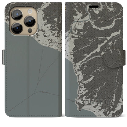 【奈半利（高知県）】地図柄iPhoneケース（手帳タイプ）モノトーン・iPhone 14 Pro Max 用