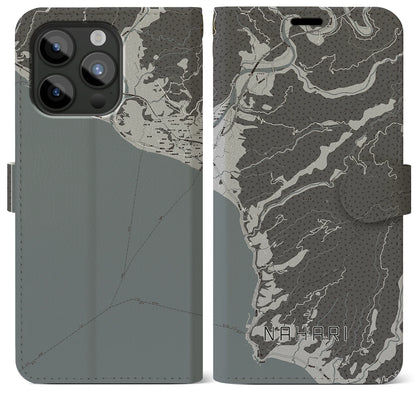 【奈半利（高知県）】地図柄iPhoneケース（手帳タイプ）モノトーン・iPhone 15 Pro Max 用