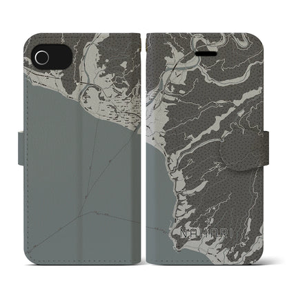 【奈半利（高知県）】地図柄iPhoneケース（手帳タイプ）モノトーン・iPhone SE（第3 / 第2世代） / 8 / 7 / 6s / 6 用