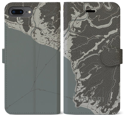【奈半利（高知県）】地図柄iPhoneケース（手帳タイプ）モノトーン・iPhone 8Plus /7Plus / 6sPlus / 6Plus 用