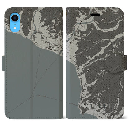 【奈半利（高知県）】地図柄iPhoneケース（手帳タイプ）モノトーン・iPhone XR 用