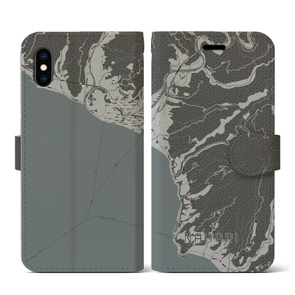 【奈半利（高知県）】地図柄iPhoneケース（手帳タイプ）モノトーン・iPhone XS / X 用