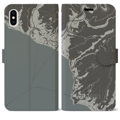 【奈半利（高知県）】地図柄iPhoneケース（手帳タイプ）モノトーン・iPhone XS Max 用