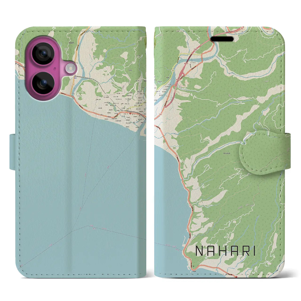 【奈半利（高知県）】地図柄iPhoneケース（手帳タイプ）ナチュラル・iPhone 16 Pro 用