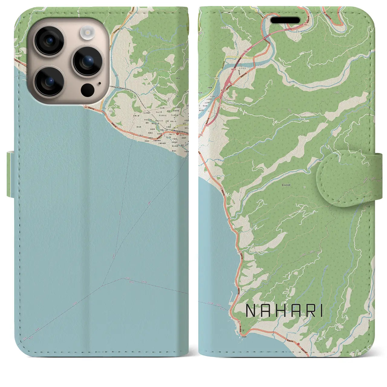 【奈半利（高知県）】地図柄iPhoneケース（手帳タイプ）ナチュラル・iPhone 16 Plus 用