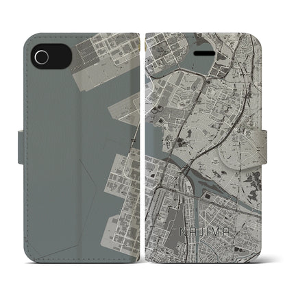 【名島（福岡県）】地図柄iPhoneケース（手帳タイプ）モノトーン・iPhone SE（第3 / 第2世代） / 8 / 7 / 6s / 6 用