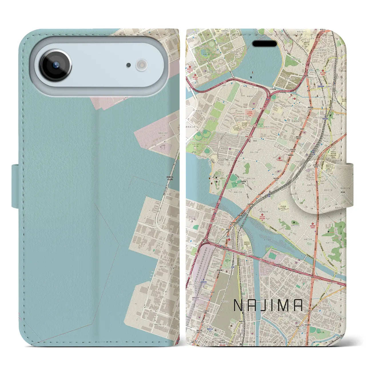 【名島（福岡県）】地図柄iPhoneケース（手帳タイプ）