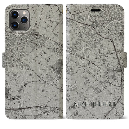 【中板橋（東京都）】地図柄iPhoneケース（手帳タイプ）モノトーン・iPhone 11 Pro Max 用