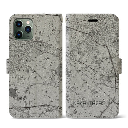 【中板橋（東京都）】地図柄iPhoneケース（手帳タイプ）モノトーン・iPhone 11 Pro 用