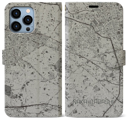 【中板橋（東京都）】地図柄iPhoneケース（手帳タイプ）モノトーン・iPhone 13 Pro Max 用