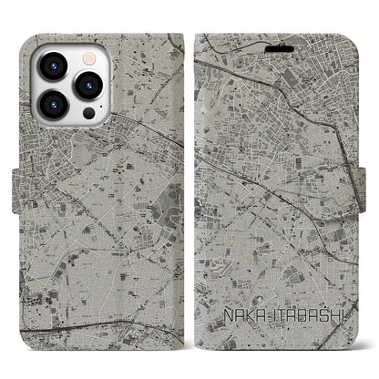 【中板橋（東京都）】地図柄iPhoneケース（手帳タイプ）モノトーン・iPhone 13 Pro 用