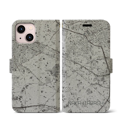 【中板橋（東京都）】地図柄iPhoneケース（手帳タイプ）モノトーン・iPhone 13 mini 用
