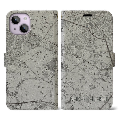 【中板橋（東京都）】地図柄iPhoneケース（手帳タイプ）モノトーン・iPhone 14 用