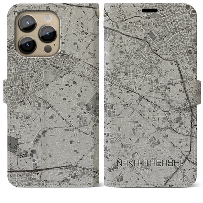 【中板橋（東京都）】地図柄iPhoneケース（手帳タイプ）モノトーン・iPhone 14 Pro Max 用