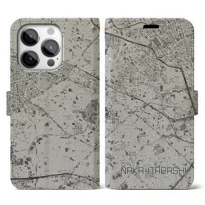 【中板橋（東京都）】地図柄iPhoneケース（手帳タイプ）モノトーン・iPhone 14 Pro 用