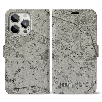 【中板橋（東京都）】地図柄iPhoneケース（手帳タイプ）モノトーン・iPhone 15 Pro 用