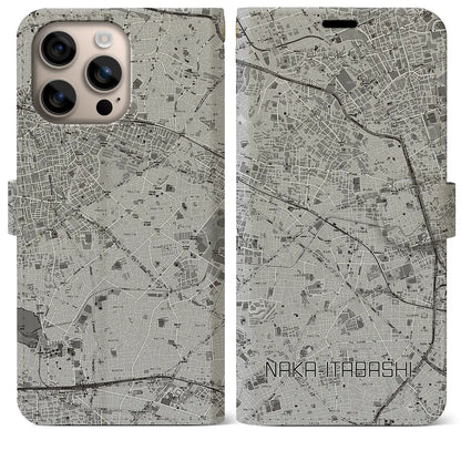 【中板橋（東京都）】地図柄iPhoneケース（手帳タイプ）モノトーン・iPhone 16 Plus 用