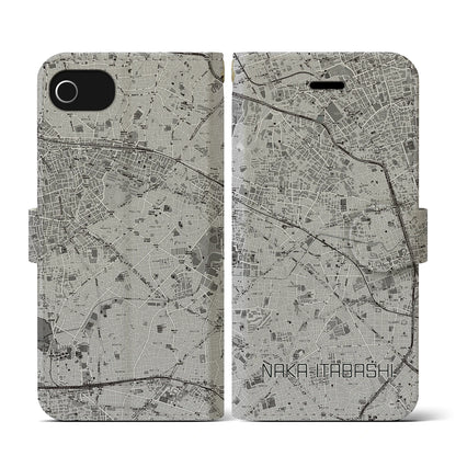 【中板橋（東京都）】地図柄iPhoneケース（手帳タイプ）モノトーン・iPhone SE（第3 / 第2世代） / 8 / 7 / 6s / 6 用