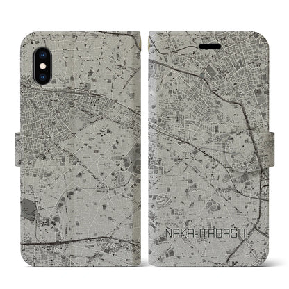 【中板橋（東京都）】地図柄iPhoneケース（手帳タイプ）モノトーン・iPhone XS / X 用