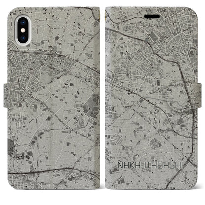 【中板橋（東京都）】地図柄iPhoneケース（手帳タイプ）モノトーン・iPhone XS Max 用