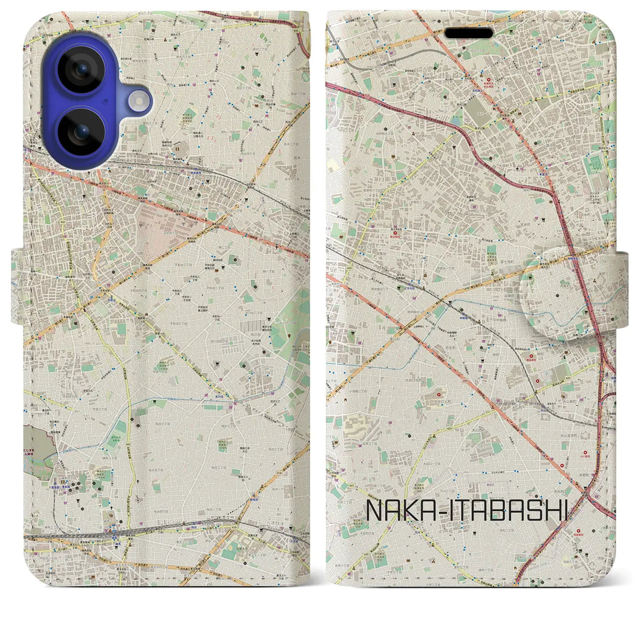 【中板橋（東京都）】地図柄iPhoneケース（手帳タイプ）ナチュラル・iPhone 16 Pro Max 用