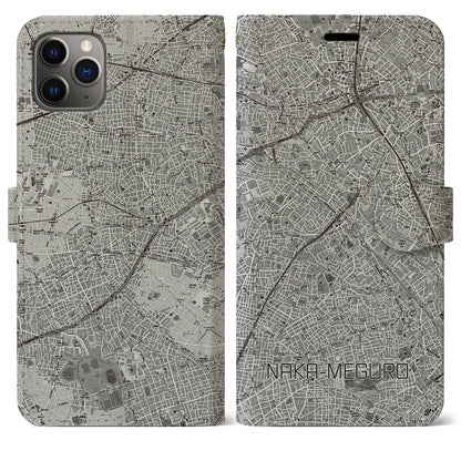 【中目黒（東京都）】地図柄iPhoneケース（手帳タイプ）モノトーン・iPhone 11 Pro Max 用