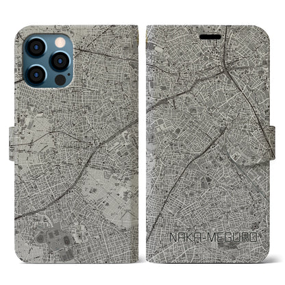 【中目黒（東京都）】地図柄iPhoneケース（手帳タイプ）モノトーン・iPhone 12 / 12 Pro 用